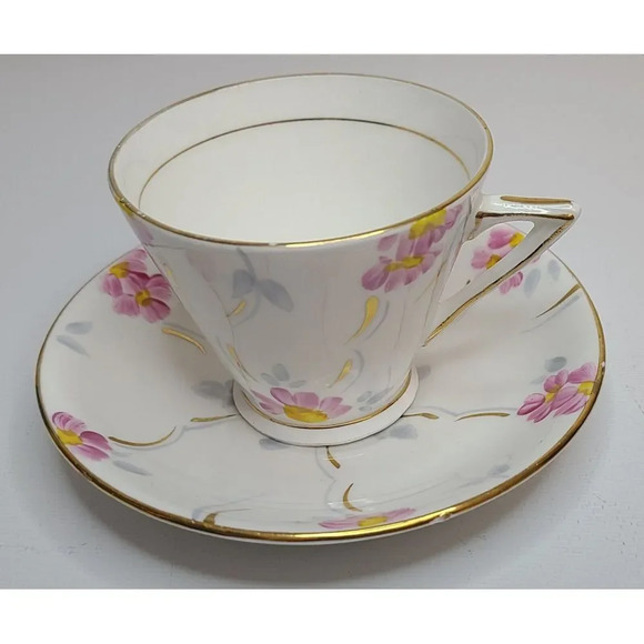 Vintage Hand Painted TeaCup and Saucer by Phoenix T.F.&S Pretty Pink, bone china - Picture 1 of 6